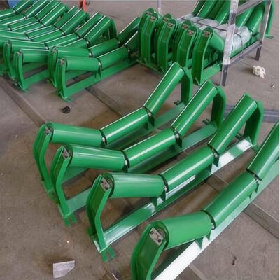 Galvanized Steel Frame Red Conveyor Idler Roller Roller Suitable For Mining Material Handling